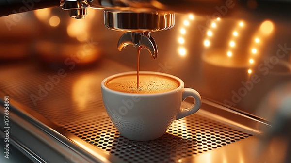 Fototapeta One shot coffee from machine in cup