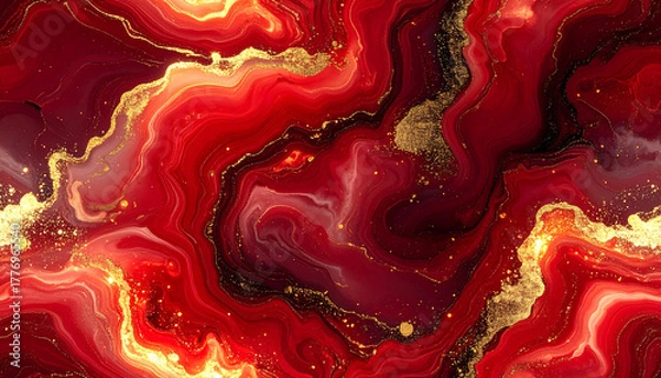 Fototapeta 赤 金 キラキラ ラメ マーブル 背景素材