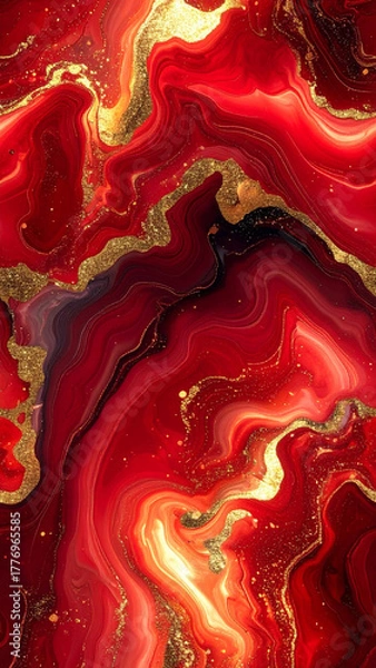 Fototapeta 赤 金 キラキラ ラメ マーブル 背景素材