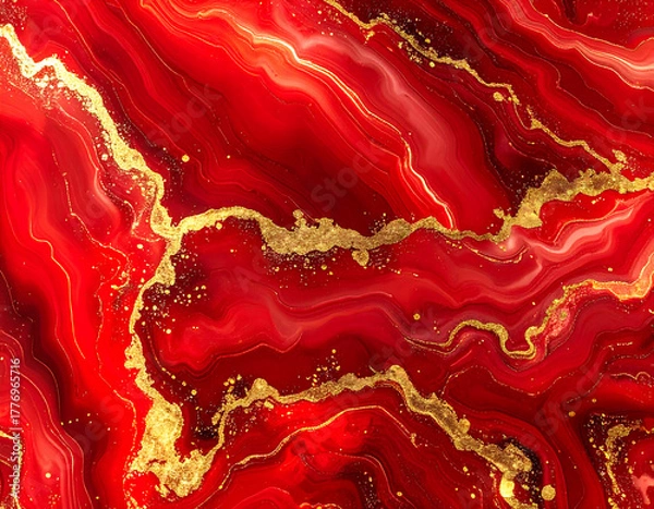 Fototapeta 赤 金 キラキラ ラメ マーブル 背景素材