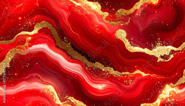 Fototapeta 赤 金 キラキラ ラメ マーブル 背景素材