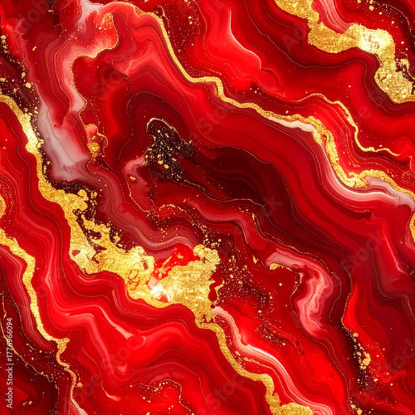 Fototapeta 赤 金 キラキラ ラメ マーブル 背景素材