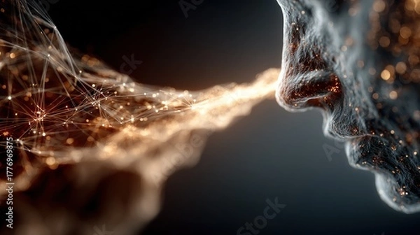 Fototapeta Abstract illustration of human interaction with digital connection and networking technology