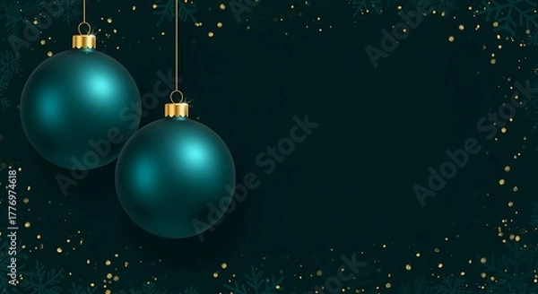 Fototapeta Teal Christmas Ornaments Golden Sparkles Festive background