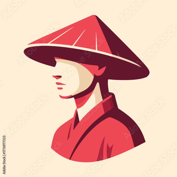 Obraz vector illustration of a person wearing a Chinese hat