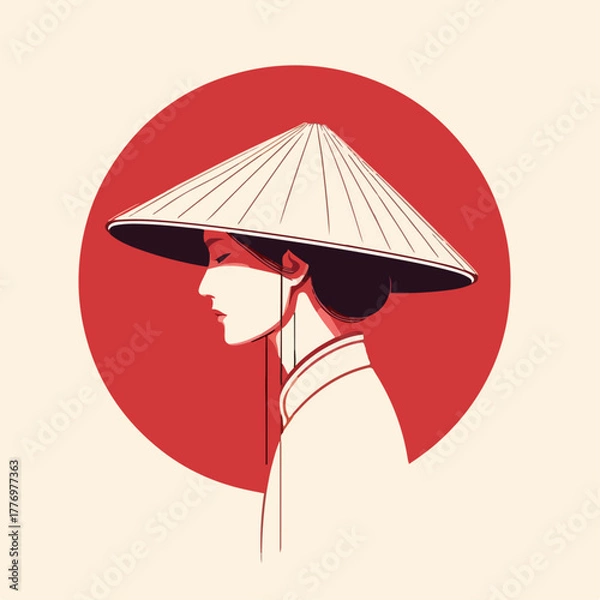 Obraz vector illustration of a person wearing a Chinese hat