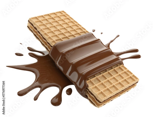 Fototapeta chocolate waffle with chocolate sauce on white background.