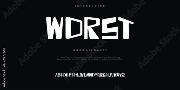 Obraz Worst Abstract Fashion font alphabet. Minimal modern urban fonts for logo, brand etc. Typography typeface uppercase lowercase and number. vector illustration