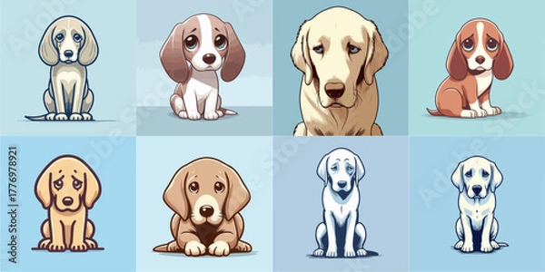 Obraz sad dog vector illustration set on blue background