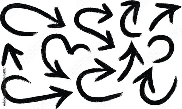 Fototapeta Collection of hand drawn black arrows pointing in various directions