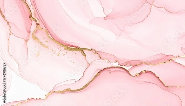 Fototapeta Elegant Pink and Gold Alcohol Ink Abstract Background.