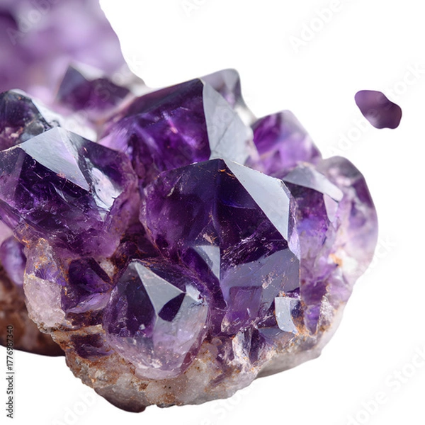 Fototapeta Amethyst crystal formation isolated on transparent background.