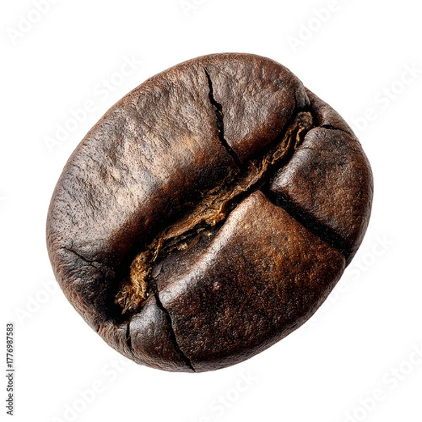 Fototapeta Single roasted coffee bean isolated on transparent background.