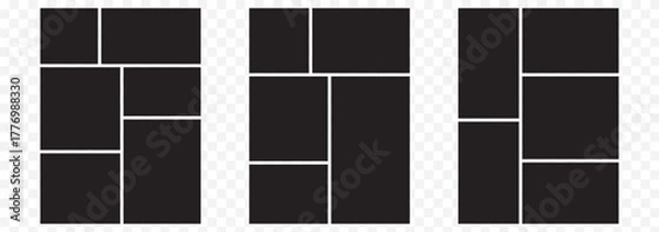 Fototapeta Blank photo frame design, vector collage template layout of six photo frames. Black 6  picture slot Photo album mockup. New collections. Vector illustration. Eps 10.