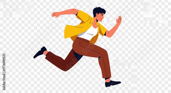 Fototapeta Dynamic Runner Illustration - Agile Person Leaping Forward (Transparent PNG)
