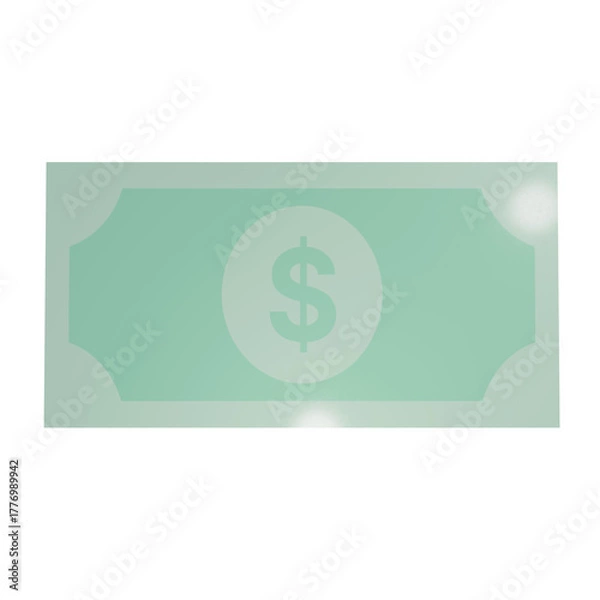 Obraz A 3D rendered single money bill laying flat on a black background. Minimalistic concept representing a single transaction, finance, savings, investment, or payment. Ideal for use in banking, png.