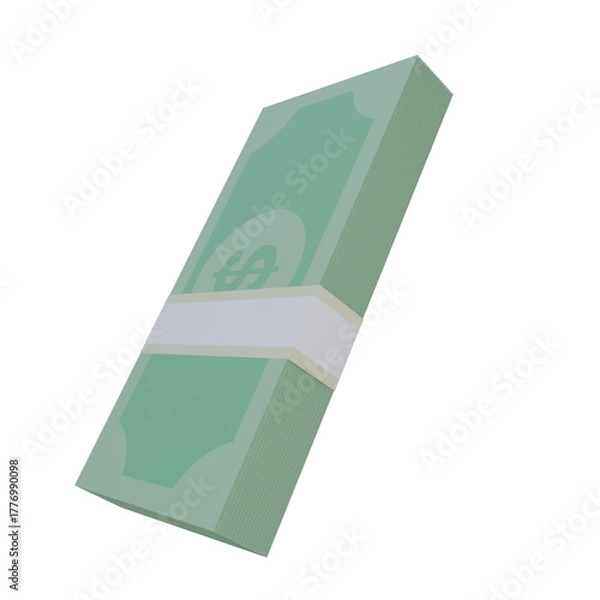 Obraz Stack of Money Bills Isolated on White Background 3D Illustration png