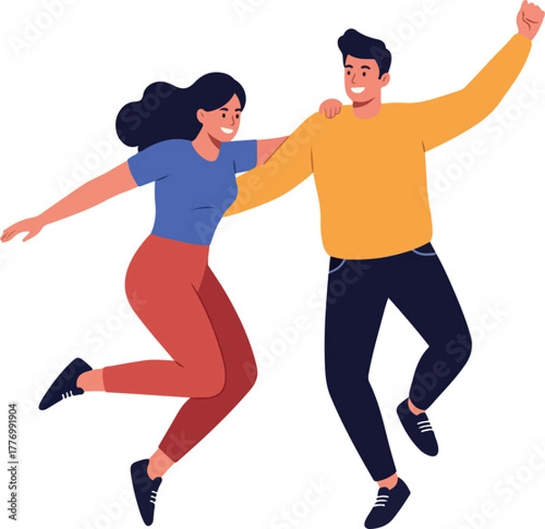 Obraz Joyful Couple Dancing Together in Casual Outfits Flat Design Isolated