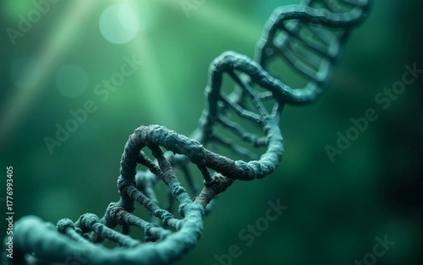 Obraz Image of molecular structure and chain of dna on a green background close-up. High quality