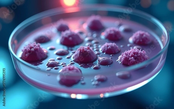 Fototapeta Macro close up shot of bacteria and virus cells in a scientific laboratory petri dish. Generative AI. High quality