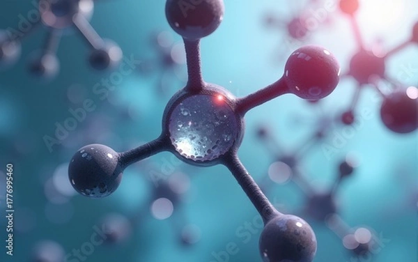 Fototapeta molecule or atom, Abstract structure for Science or medical background, 3d illustration. High quality