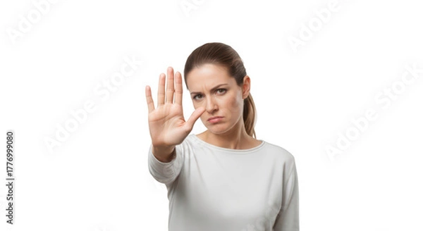 Obraz Woman holding up hand, isolated on transparent background