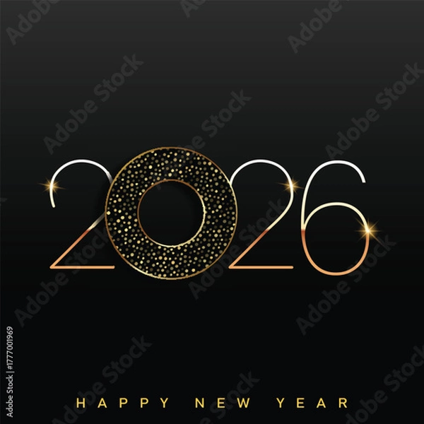 Fototapeta Luxury Happy New Year 2026 with bold gold typography and glitter. Vector