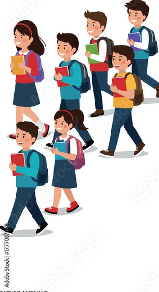 Fototapeta Pixel Art Diverse Kids Walking To School With Books