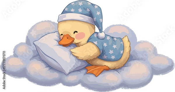 Fototapeta Pixel Art Duck Sleeping On Cloud Wearing Pajamas And Nightcap