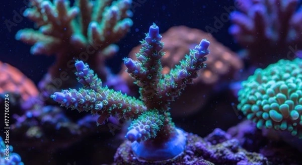 Fototapeta Vibrant coral colony in aquarium