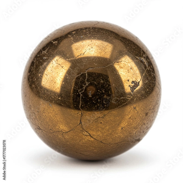 Obraz Bronzite Sphere Macro: Metallic Sheen, Smooth Stone Texture, Isolated on White.