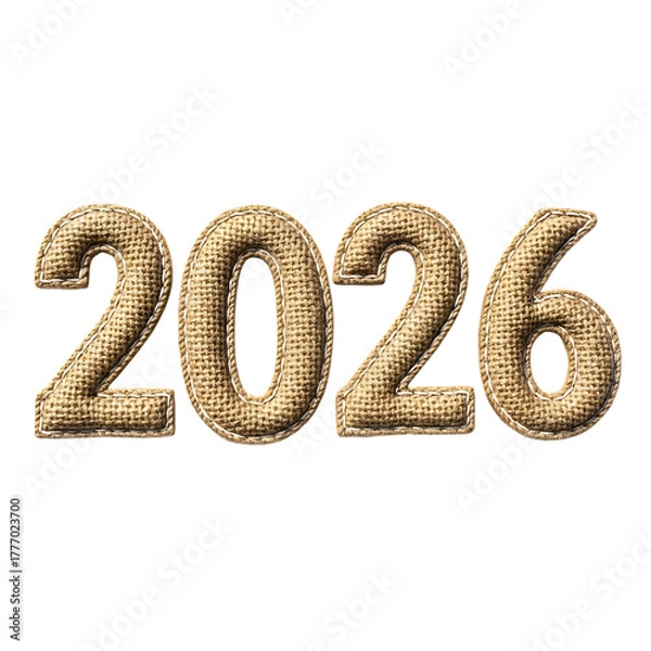 Obraz Textured Burlap Numbers 2026, cutout, PNG isolated on a white or transparent background, AI