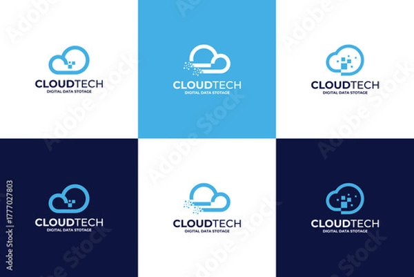 Fototapeta Set of cloud tech logo design