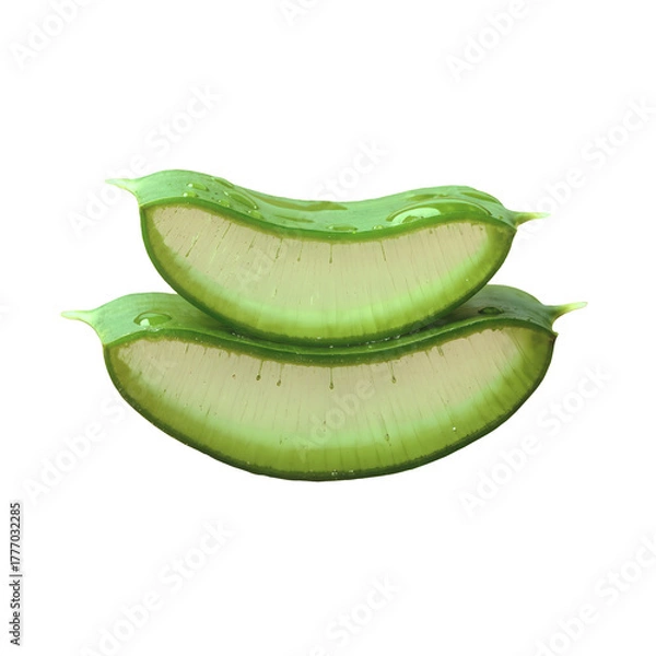 Obraz  Aloe Vera Leaf Slice Isolated on Transparent Background, Fresh Herbal Plant for Skincare and Health
