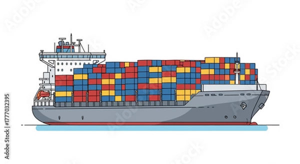 Obraz vector illustration of a large cargo container ship carrying colorful containers