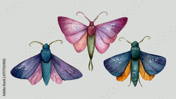 Fototapeta Watercolor Butterfly Collection Botanical Art Illustration Vector