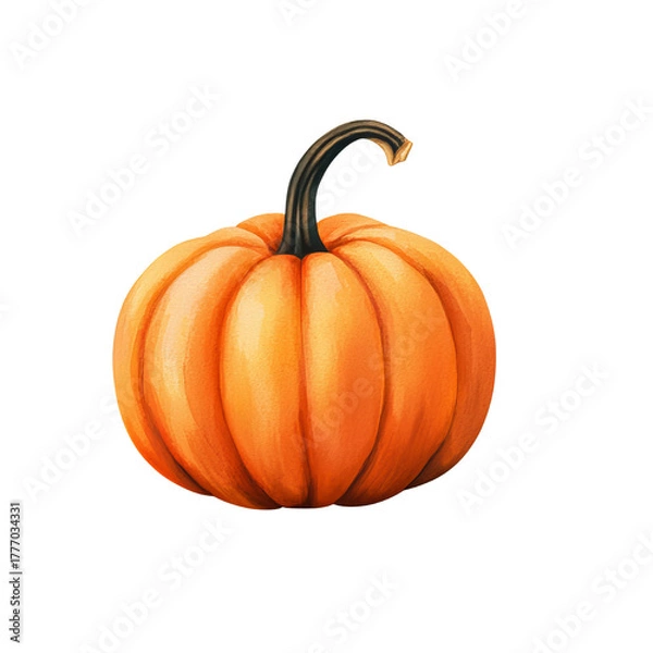 Fototapeta Vibrant orange pumpkin with a curved stem