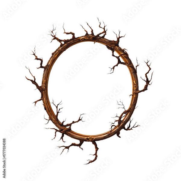 Fototapeta Intricate circular frame with twisted branches design