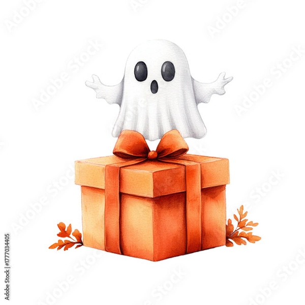 Fototapeta Playful ghost emerging from a Halloween gift box