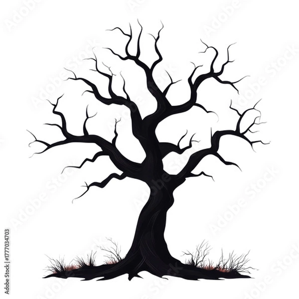 Fototapeta Gnarled black tree silhouette with intricate branches