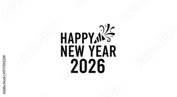 Fototapeta Elegant black and white typography celebrating happy new year 2026 with decorative flourish
