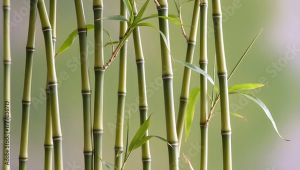 Fototapeta Green Bamboo Stems, Natural Tropical Background for Eco, Spa, and Zen Design

