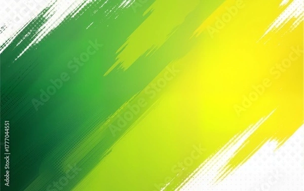 Fototapeta Abstract sports background with green and yellow gradient brushstrokes and halftone effect. dynamic grunge background. scratch and texture elements for design. Dynamic Brushstrokes. Illustration