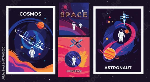 Fototapeta Abstract Space Posters Collection - Astronaut & Cosmos Art Set