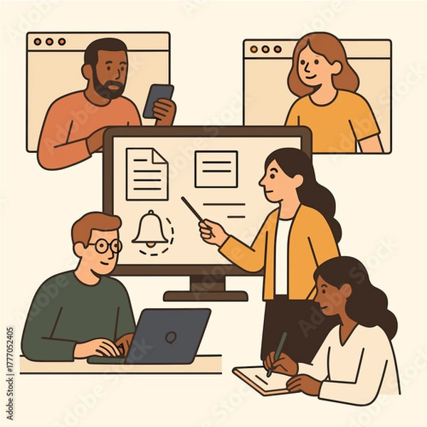 Fototapeta Collaborative Team Communication and Digital Workflow for Business Efficiency