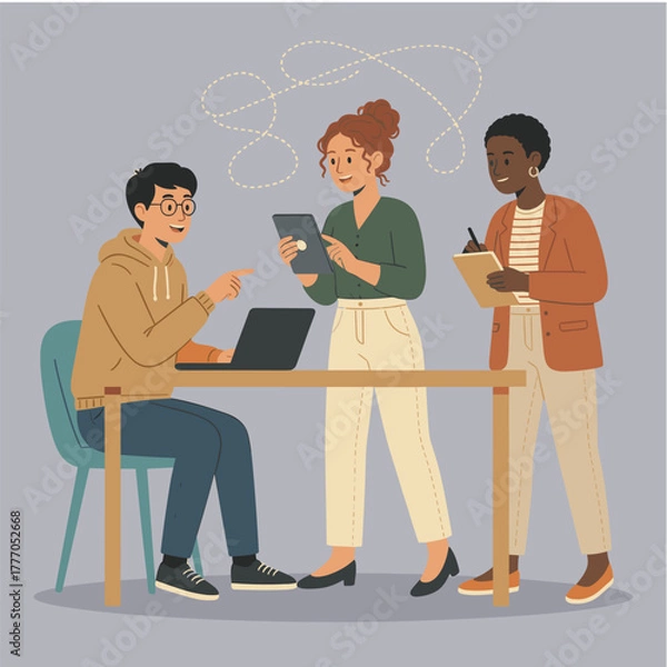 Fototapeta Creative Collaboration and Team Discussion for Innovative Project Development