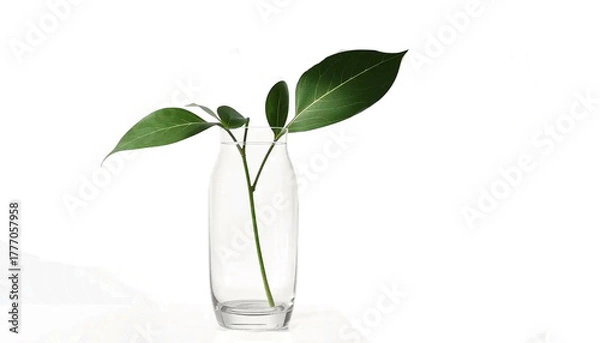 Fototapeta transparent glass vase with soft botanical leaf shadow, clean highlights, realistic reflection, minimal luxury aesthetic, isolated on transparent background, ultra high detail.

