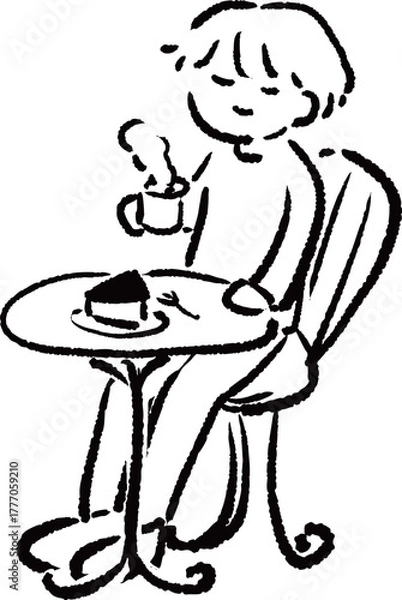 Obraz 椅子に座ってコーヒーを飲む人のイラスト