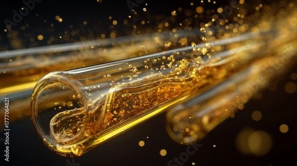 Obraz Amber Liquid Flowing in Glass Tubes:  Luxury, Science, and Beauty Concept.