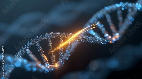 Obraz Abstract DNA Strand:  Glowing Energy,  Futuristic Medical Science,  Technological Breakthrough Concept.